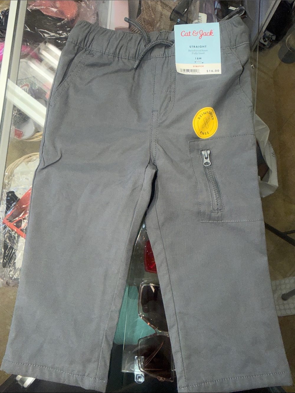 Cat & Jack Gray Straight Kids Pants with Zipper Pocket